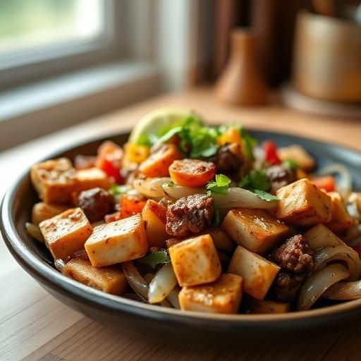 Tofu and Beef Onion Fajitas