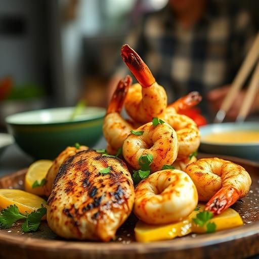 Grilled Chicken and Shrimp Shawarma