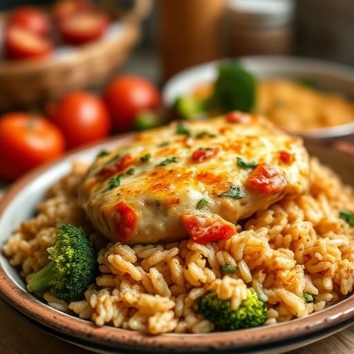 Baked Chicken and Rice Casserole with Tomatoes and Broccoli