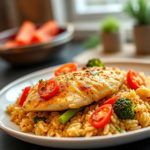 Baked Chicken and Rice Casserole with Tomato and Broccoli