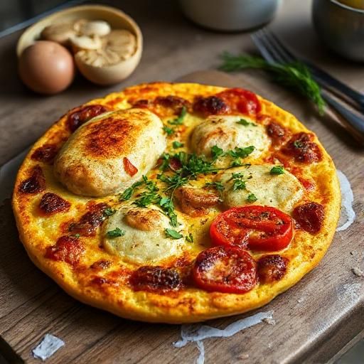 Baked Chicken and Tomato Frittata with Caramelized Onions and Garlic