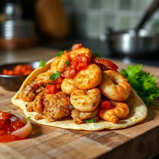 Chicken and Shrimp Shawarma with Tomato-Onion Relish