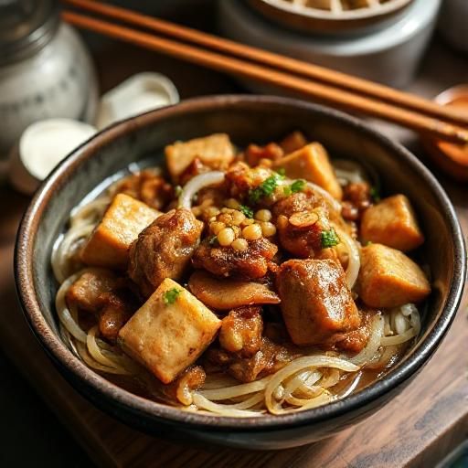 Braised Pork and Tofu with Garlic and Onions
