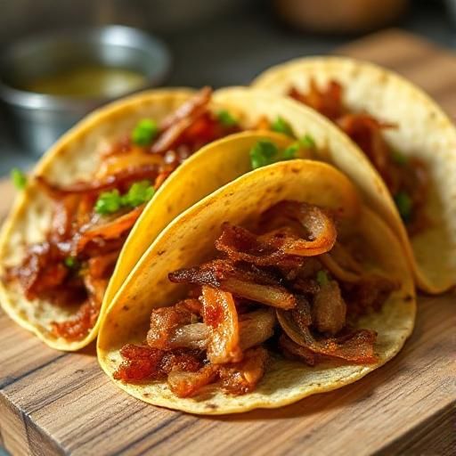 Crispy Pork and Caramelized Onion Tacos