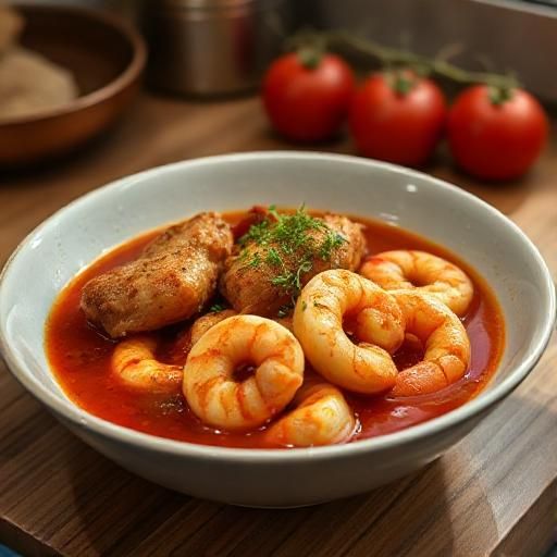 Braised Chicken and Tomato Stew with Shrimp
