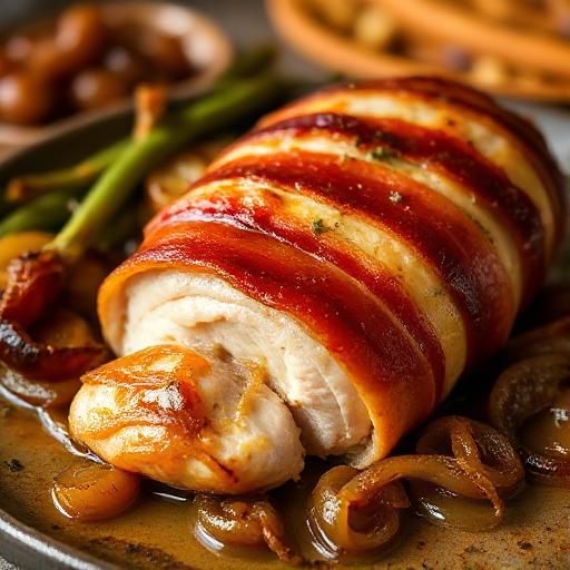 Bacon Wrapped Chicken Breast with Caramelized Onions