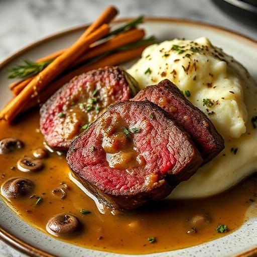 Tournedos Rossini with Mushroom Duxelles and Truffle Mashed Potatoes