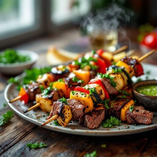 Grilled Beef and Vegetable Skewers with Chimichurri Sauce