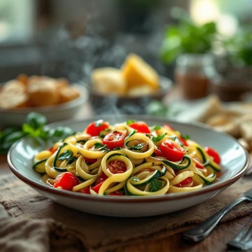 Italian Zucchini Ribbons with Garlic and Tomatoes in a Lemon-Basil Butter Sauce