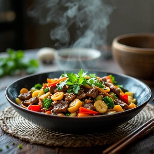 Japanese-Inspired Beef and Vegetable Stir-Fry with Sesame-Garlic Dressing