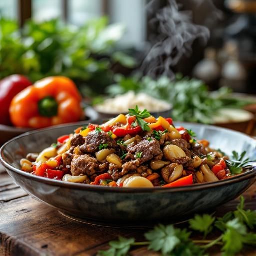 Cuban-Style Sofrito Beef with Caramelized Onions and Bell Peppers