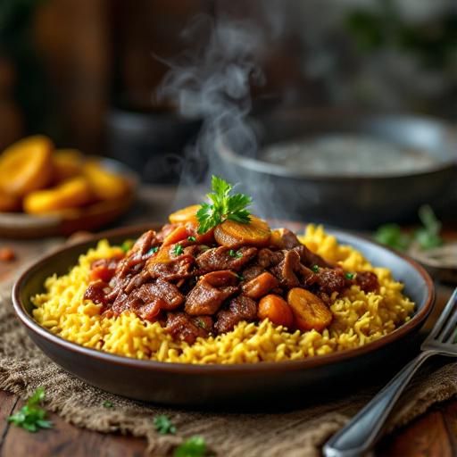 Cuban-Style Ropa Vieja with Saffron Rice and Fried Plantains