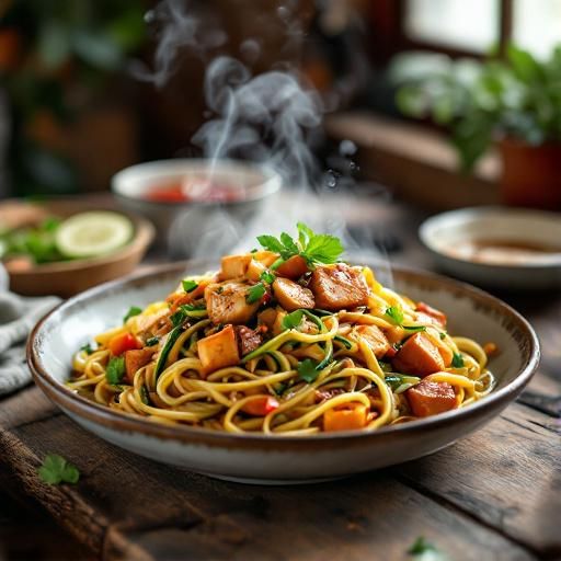 Thai Zucchini Noodle Stir-Fry with Ginger-Garlic Tofu