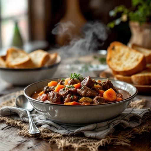 Italian Beef Stew with Garlic-Rubbed Toasted Bread
