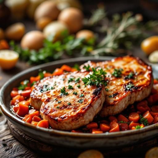 Italian Pork Chops with Garlic Bacon Carrots