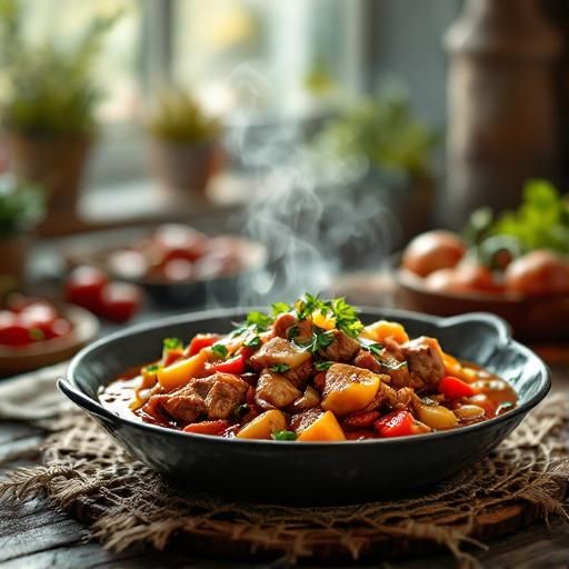 Spanish Pork and Onion Stew with Bell Peppers
