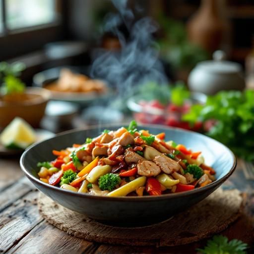 Pork and Vegetable Stir-Fry with Garlic Bacon Jam (Thai-Inspired)