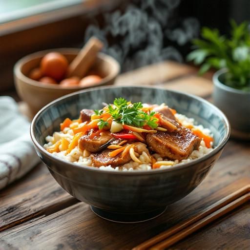 Japanese Pork Belly Rice Bowl with Pickled Vegetables
