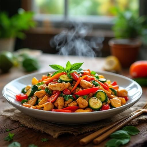 Thai Basil Chicken Stir-Fry with Zucchini and Bell Peppers