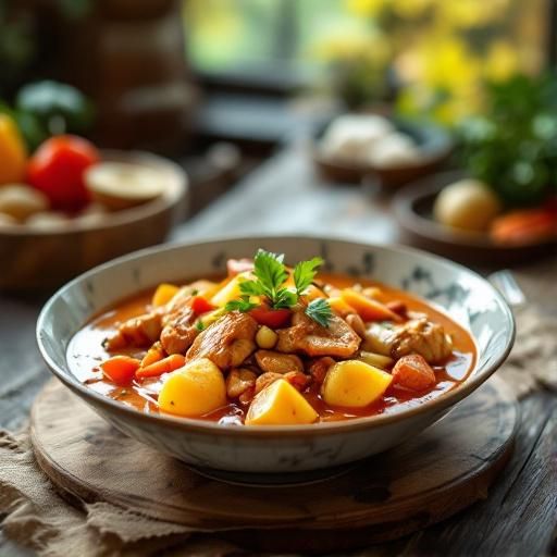 Thai Red Curry with Chicken, Potatoes, Carrots, and Creamy Coconut Milk