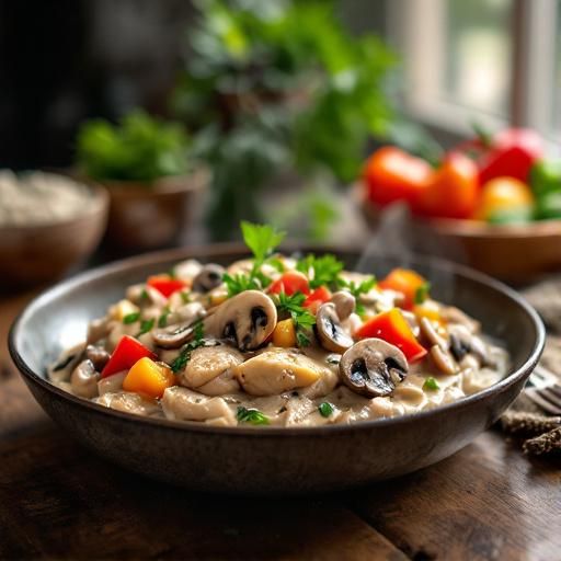Creamy Mushroom Chicken with Bell Pepper Medley