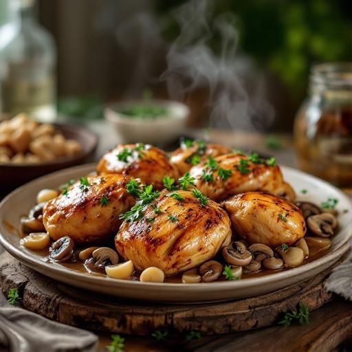 Garlic Roasted Chicken Quarters with Mushroom and Onion Gravy