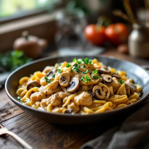 Chicken and Mushroom Stroganoff with Creamy Garlic-Pepper Sauce