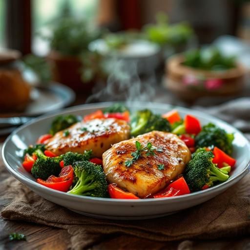 Garlic-Glazed Chicken with Roasted Broccoli and Red Bell Peppers