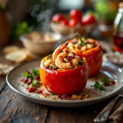 Garlic Shrimp and Bacon Stuffed Bell Peppers
