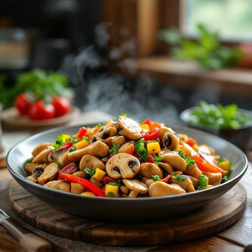 Mushroom and Bell Pepper Stir-Fry with Chicken