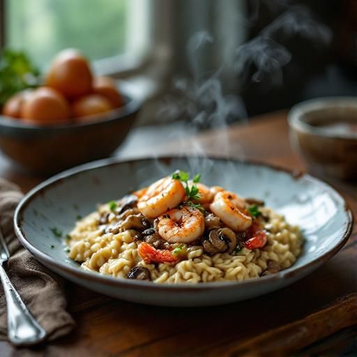 Seared Shrimp & Mushroom Risotto with Garlic Confit