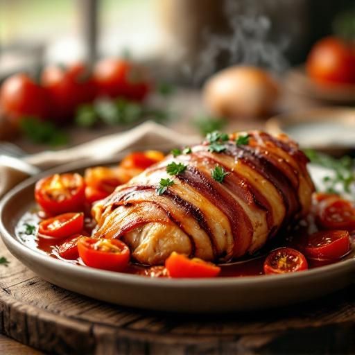 Bacon Wrapped Chicken with Roasted Tomatoes