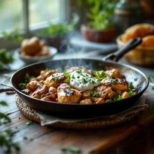 Chicken Shawarma Skillet with Cucumber Yogurt Sauce