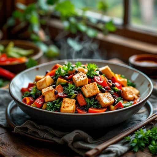 Tofu and Vegetable Stir-Fry in Spicy Black Bean Sauce