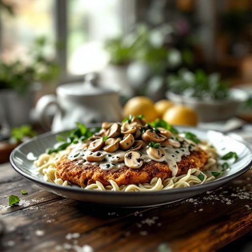 Creamy Mushroom & Spinach Pork Schnitzel