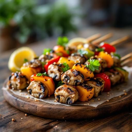 Grilled Mushroom and Bell Pepper Skewers with Sesame-Ginger Glaze