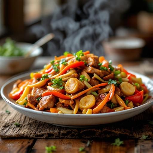 American Sweet and Sour Pork with Stir-Fried Vegetables