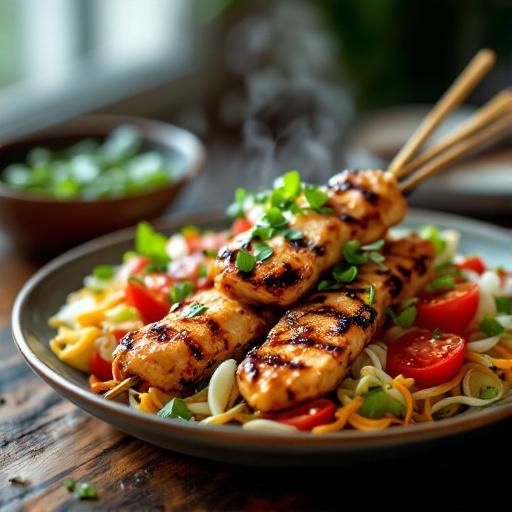 Miso-Glazed Chicken Yakitori with Grilled Tomato & Spring Onion Salad