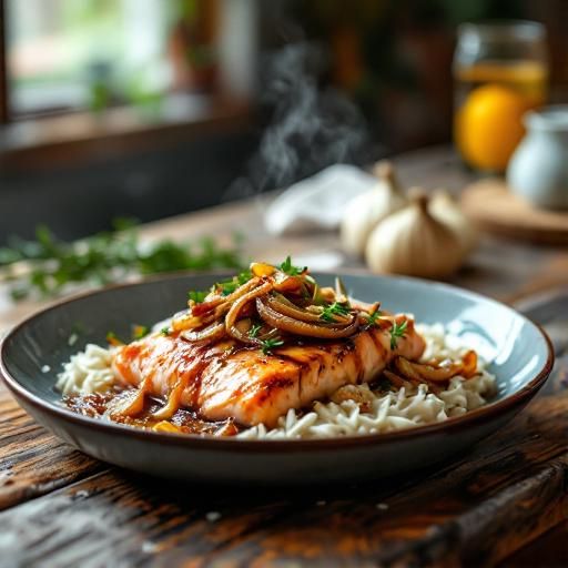 Maple-Glazed Salmon with Garlic Roasted Onions