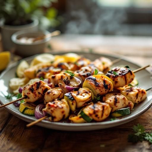Italian Chicken & Zucchini Skewers with Grilled Onions