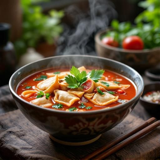 Spicy Chicken Tomato Wonton Soup