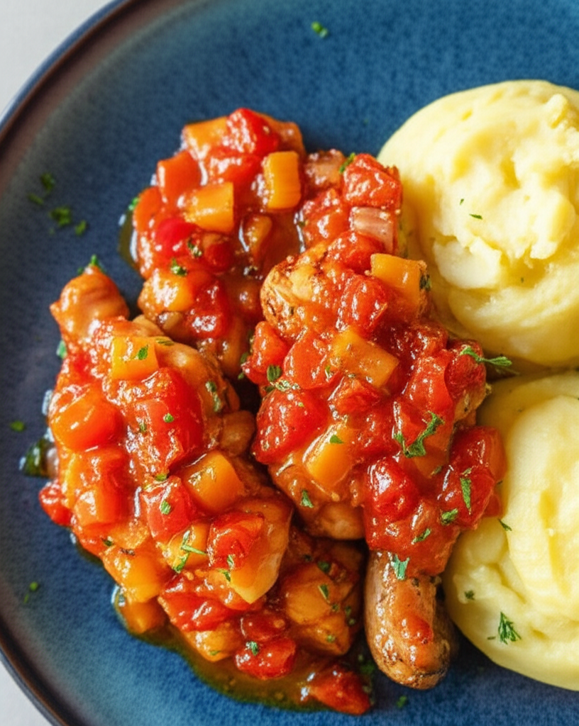 Tangy Tomato and Honey Glazed Chicken with Creamy Potatoes