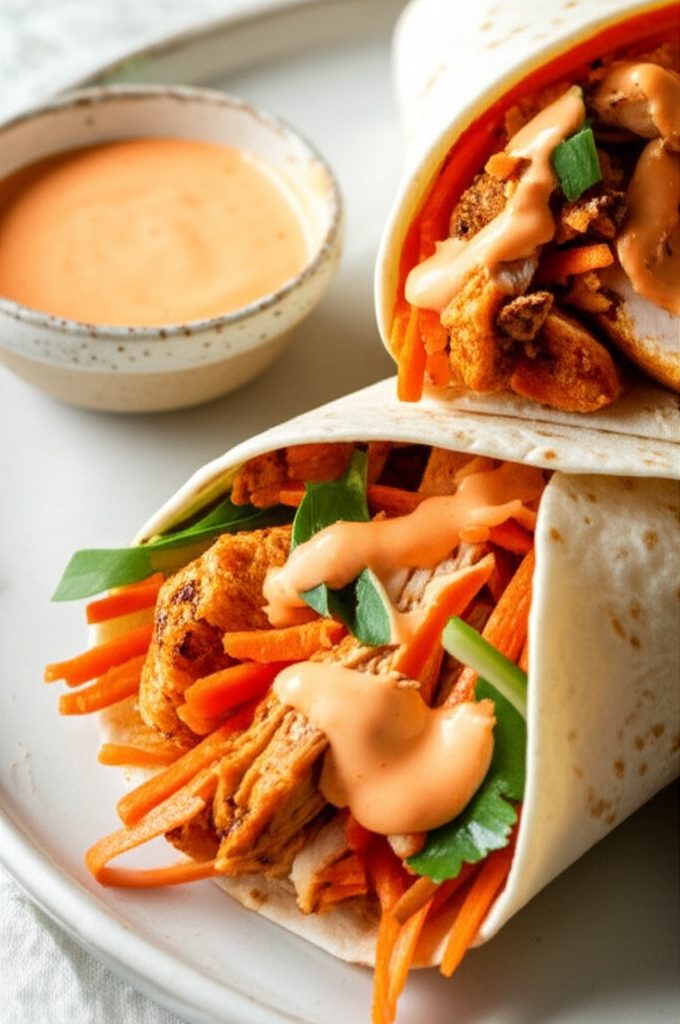 Spicy Chicken and Carrot Wraps with Sweet Chilli Mayo