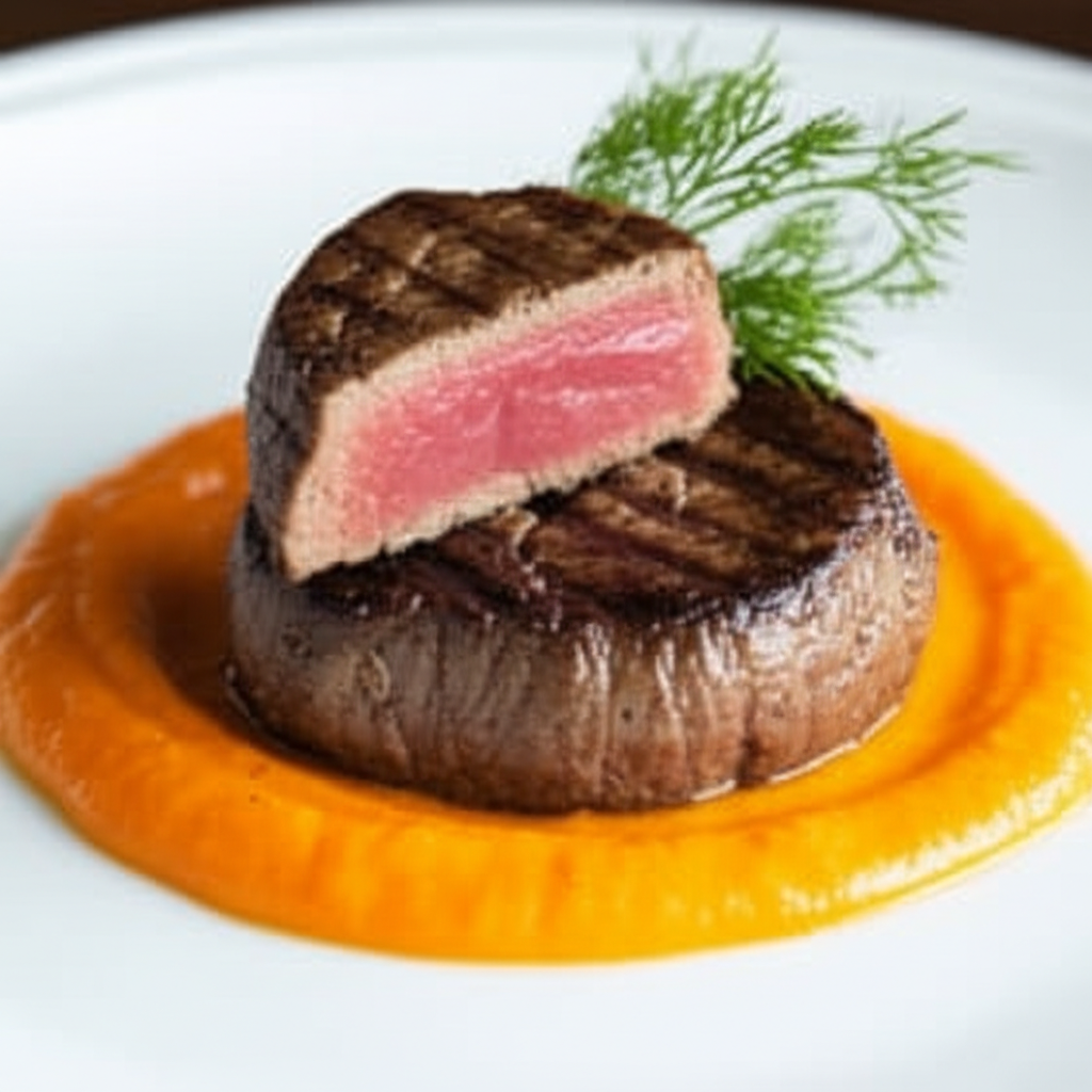 Pan-Seared Beef Medallions with Tomato-Carrot Puree