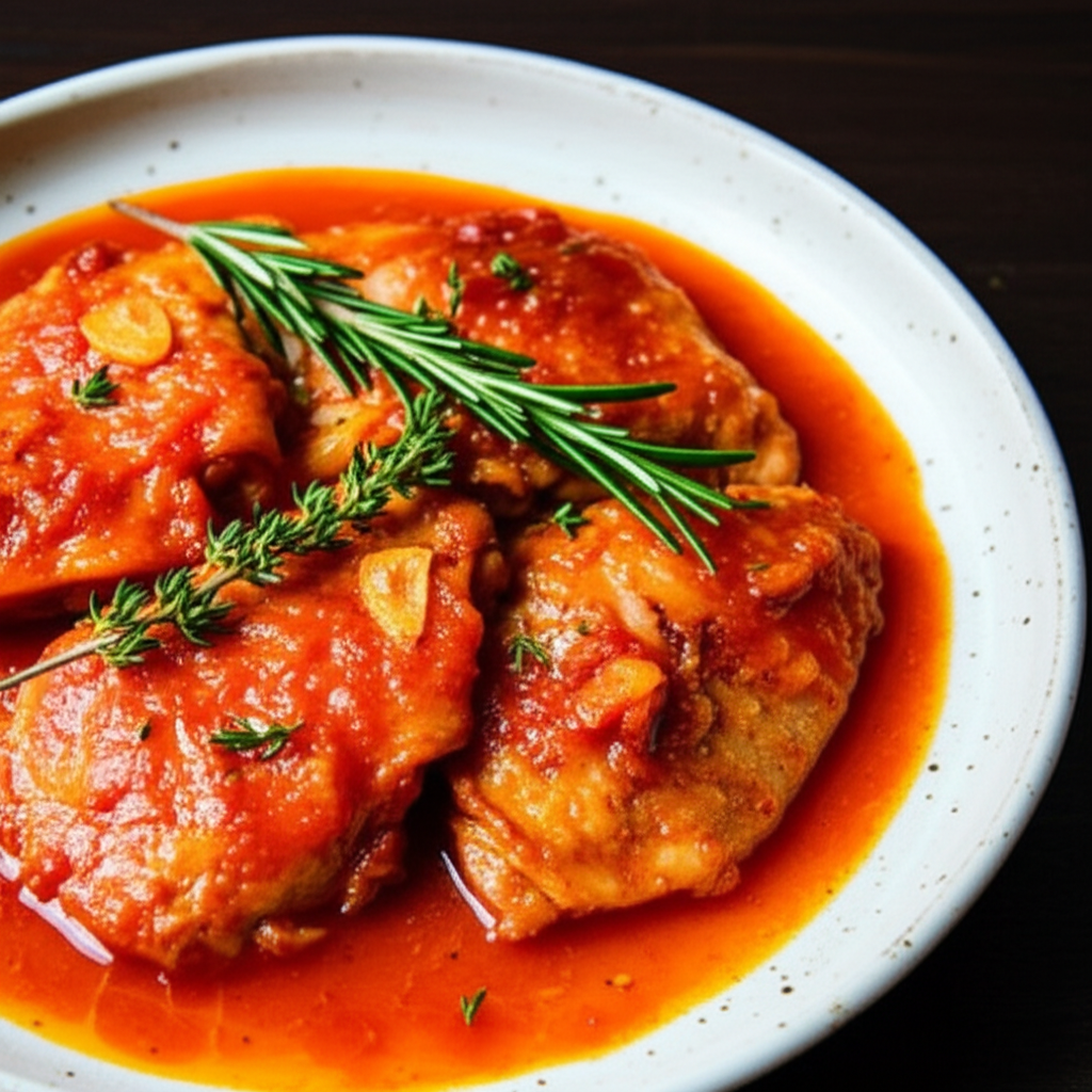 Rustic Braised Chicken with Tomato and Garlic Sauce