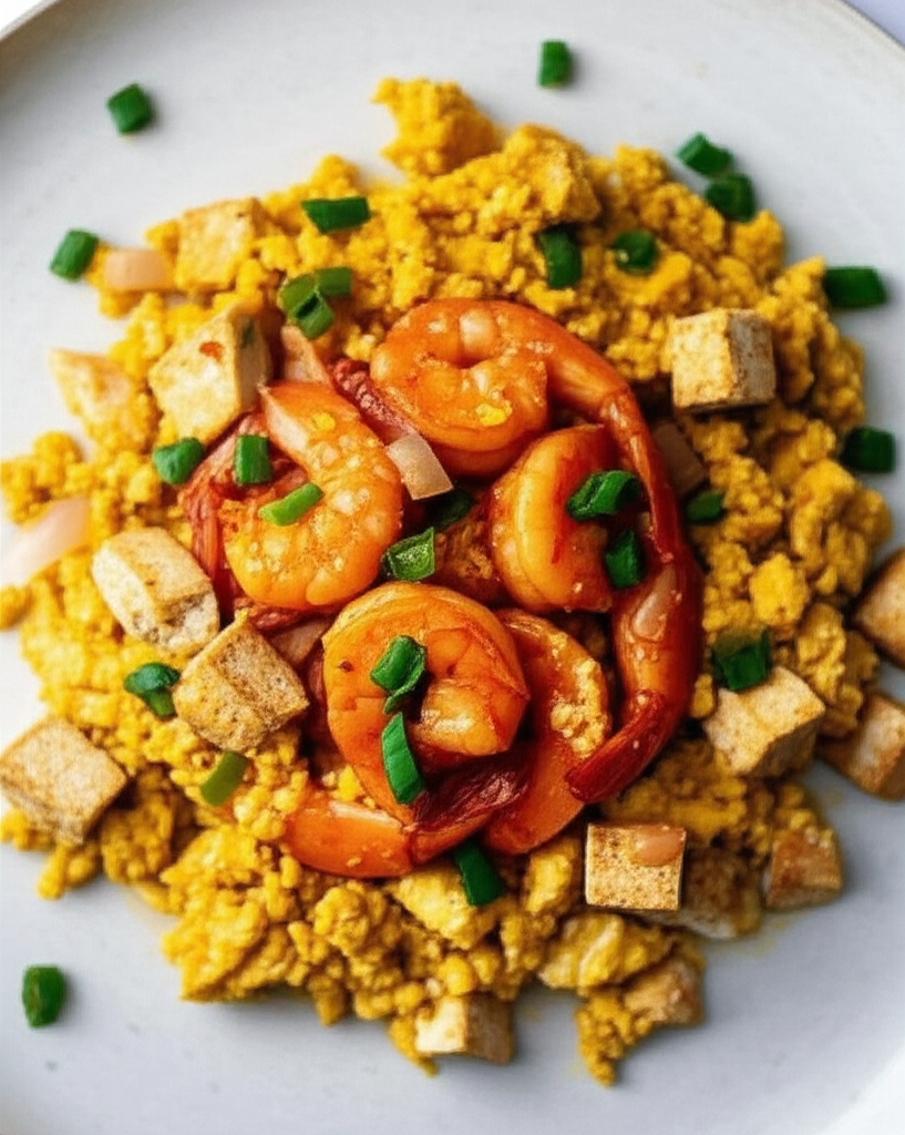 Spicy Shrimp, Tofu, and Egg Scramble