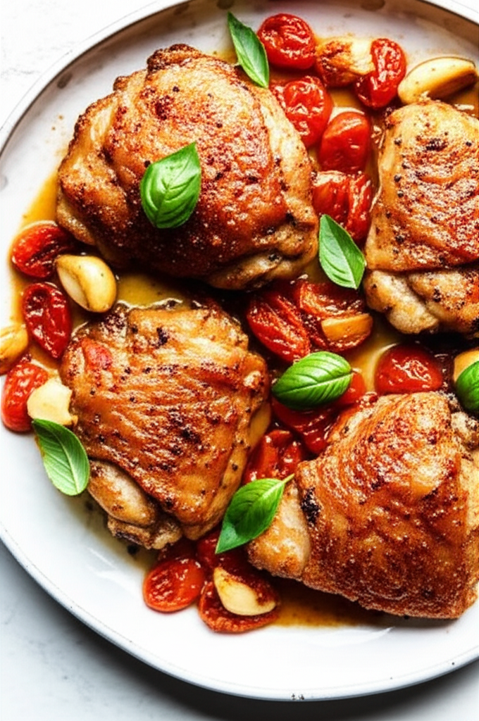 Tuscan-Inspired Braised Chicken with Slow Cooked Tomatoes and Garlic