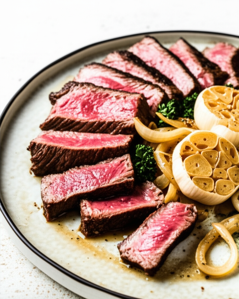 Seared Beef with Sweet Onion and Roasted Garlic Confit
