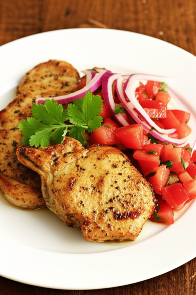 Zesty Pan-Fried Pork with Fresh Tomato-Onion Relish