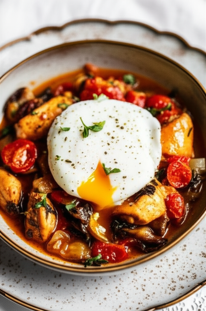 Provencal Chicken and Tomato Ragout with Poached Egg